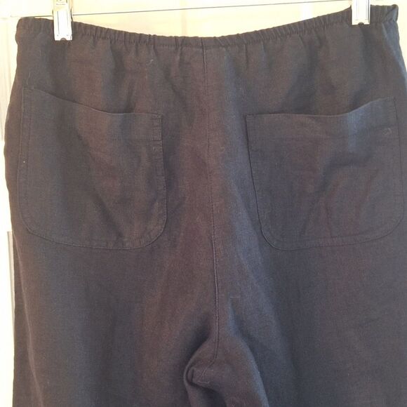 Chico's 100% Linen Pant Black Pull On Wide Leg Back Pockets size 1 S 8 10 Long - Picture 3 of 16